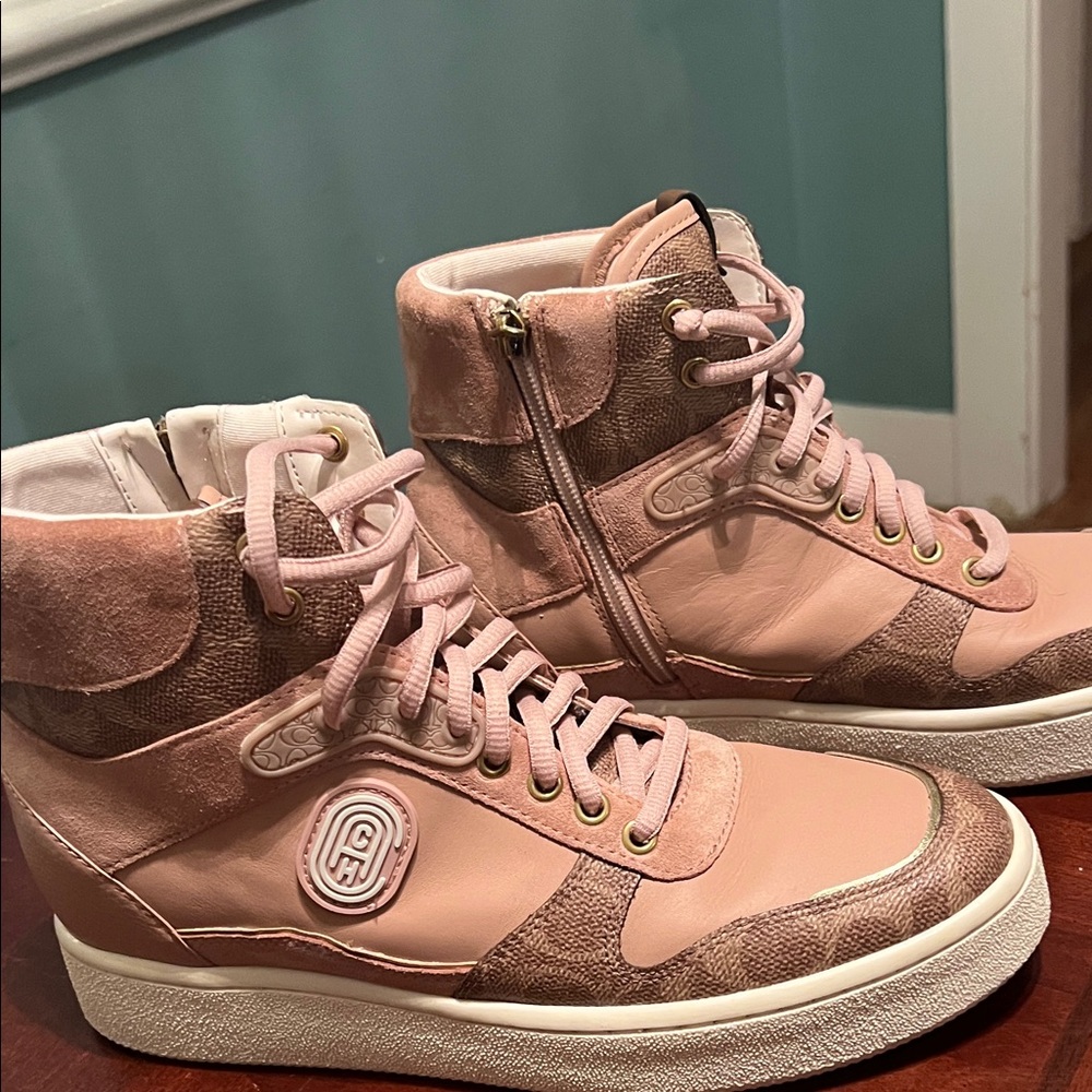 Coach Pink and Brown High-Top Sneakers